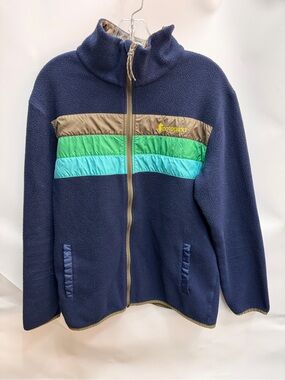 Cotopaxi Navy Fleece Jacket with Green & Teal Stripes Mens size ML